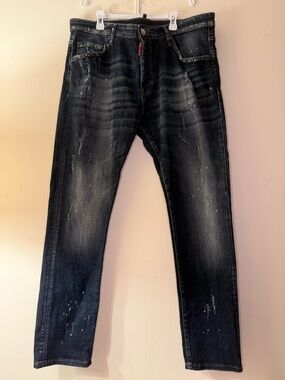 DSQUARED2 Men's Slim Black Washed Jeans with Distressed Accents